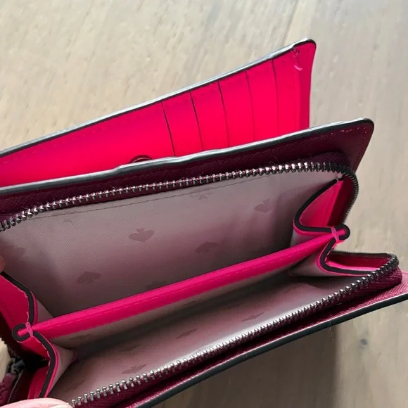 Kate Spade Burgundy Wallet with Pink Heart Stripes - Picture 5 of 5